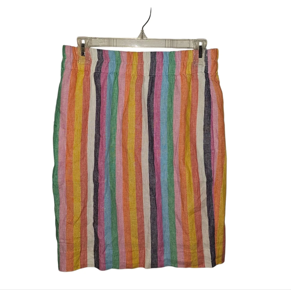 J Crew‎ Linen Pull On Skirt-Womens-XSmall-Rainbow Stripes